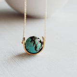 Gold Eclipse Necklace, turquoise blue stone, howlite necklace, brown black veining, round gemstone necklace, gold semicircle pendant, modern - Constant Baubling