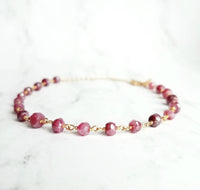 Ruby Moonstone Bracelet, dainty purple bracelet, pink purple moonstone bracelet, delicate bracelet, thin stone bracelet, black chain rosary - Constant Baubling