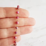 Ruby Moonstone Bracelet, dainty purple bracelet, pink purple moonstone bracelet, delicate bracelet, thin stone bracelet, black chain rosary - Constant Baubling