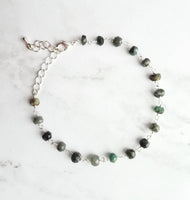 Emerald Stone Bracelet, green stone bracelet, gemstone bracelet, emerald bracelet, beaded silver chain, tiny stone bracelet, May birthstone - Constant Baubling