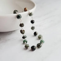 Emerald Stone Bracelet, green stone bracelet, gemstone bracelet, emerald bracelet, beaded silver chain, tiny stone bracelet, May birthstone - Constant Baubling