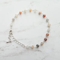 Moonstone Bracelet, silver moonstone chain, moon stone rosary, delicate bracelet, dainty bracelet, white peach grey, tiny little gemstones - Constant Baubling