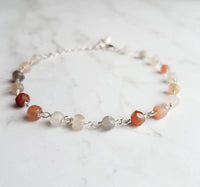 Moonstone Bracelet, silver moonstone chain, moon stone rosary, delicate bracelet, dainty bracelet, white peach grey, tiny little gemstones - Constant Baubling