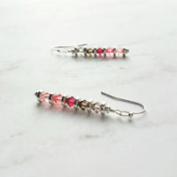 Pink Crystal Earrings, pink ombre earrings, long thin earrings, silver pink earrings, multicolor hot pink watermelon pale grey, delicate - Constant Baubling
