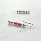 Pink Crystal Earrings, pink ombre earrings, long thin earrings, silver pink earrings, multicolor hot pink watermelon pale grey, delicate - Constant Baubling