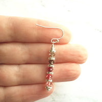 Pink Crystal Earrings, pink ombre earrings, long thin earrings, silver pink earrings, multicolor hot pink watermelon pale grey, delicate - Constant Baubling
