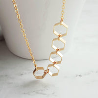 Gold Hexagon Necklace, honeycomb necklace, honeybee necklace, bee necklace, geometric necklace, geometry necklace, gold bee jewelry, math - Constant Baubling