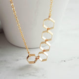 Gold Hexagon Necklace, honeycomb necklace, honeybee necklace, bee necklace, geometric necklace, geometry necklace, gold bee jewelry, math - Constant Baubling