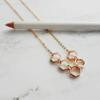 Gold Hexagon Necklace, honeycomb necklace, honeybee necklace, bee necklace, geometric necklace, geometry necklace, gold bee jewelry, math - Constant Baubling