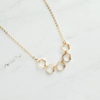 Gold Hexagon Necklace, honeycomb necklace, honeybee necklace, bee necklace, geometric necklace, geometry necklace, gold bee jewelry, math - Constant Baubling