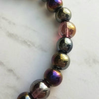 Cobalt Blue Gold Bracelet Set - metallic finish colorful smooth/facet cut dainty little bead nugget chunk CZ pave accent elastic stretch - Constant Baubling