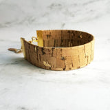 Wood Bracelet - wide cork cuff & gold adjustable chain, wood bangle, cork bangle, cork bracelet, woof cuff, cork cuff, wide bracelet, unisex - Constant Baubling