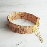 Wood Bracelet - wide cork cuff & gold adjustable chain, wood bangle, cork bangle, cork bracelet, woof cuff, cork cuff, wide bracelet, unisex - Constant Baubling