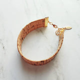 Wood Bracelet - wide cork cuff & gold adjustable chain, wood bangle, cork bangle, cork bracelet, woof cuff, cork cuff, wide bracelet, unisex - Constant Baubling