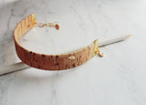 Wood Bracelet - wide cork cuff & gold adjustable chain, wood bangle, cork bangle, cork bracelet, woof cuff, cork cuff, wide bracelet, unisex - Constant Baubling