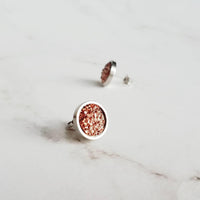 Rose Gold Studs - pink copper colored faux druzy stone - round rough jagged bumpy rock - hypoallergenic stainless surgical steel posts drusy - Constant Baubling