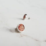 Rose Gold Studs - pink copper colored faux druzy stone - round rough jagged bumpy rock - hypoallergenic stainless surgical steel posts drusy - Constant Baubling