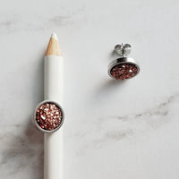 Small Silver Studs, faux druzy earring, stone earring, hypoallergenic steel, round metallic stud, rough stone, jagged bumpy druzy rock - Constant Baubling