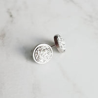 Small Silver Studs, faux druzy earring, stone earring, hypoallergenic steel, round metallic stud, rough stone, jagged bumpy druzy rock - Constant Baubling