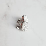 Small Silver Studs, faux druzy earring, stone earring, hypoallergenic steel, round metallic stud, rough stone, jagged bumpy druzy rock - Constant Baubling