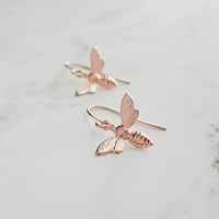 Rose Gold Bee Earring, pink bee earring, honeybee earring, insect earring, rose gold earring, little bumblebee earring, honey bee jewelry - Constant Baubling