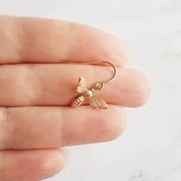 Rose Gold Bee Earring, pink bee earring, honeybee earring, insect earring, rose gold earring, little bumblebee earring, honey bee jewelry - Constant Baubling