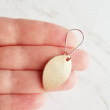 Rose Gold Leather Earrings - leaf drop lightweight dangle - minimalist prolate spheroid football shape - fall simple small shiny glam hook - Constant Baubling