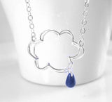 Raindrop Cloud Necklace, silver cloud necklace, weather necklace, cloud pendant, cloud outline necklace, storm necklace, rain drop necklace - Constant Baubling