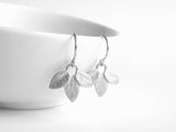 Silver Leaf Earrings - delicate little matte silver plated trio of leaflets dangle on simple little French hooks - wedding bridal jewelry - Constant Baubling