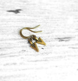 Tiny Tribal Earrings - little Boho spear arrow point small daggers in antique brass/bronze - triangle arrowhead minimalist everyday style - Constant Baubling