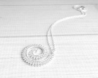 Whirlwind Necklace - silver spiral curl pendant of princess crown wire swirl - intricate filigree unique fancy coil - delicate thin chain - Constant Baubling