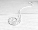 Whirlwind Necklace - silver spiral curl pendant of princess crown wire swirl - intricate filigree unique fancy coil - delicate thin chain - Constant Baubling