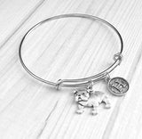English Bulldog Bracelet - adjustable silver bangle double loop pet dog charm - personalized letter - flat face puppy British mascot snort - Constant Baubling