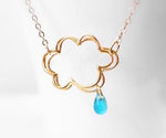 Raindrop Cloud Necklace, rain necklace, gold cloud, silver cloud necklace, electric blue drop, weather necklace, singing rain, storm pendant - Constant Baubling