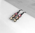 Pink Crystal Earrings, matte black earring, black dangle earring, pink rose peach, Swarovski crystal earring, small dangle earring, little - Constant Baubling