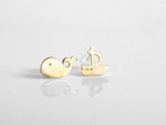 Whale Boat Earrings, mismatched stud, mismatched earring, whale earring, sailboat earring, fish boat stud, gold stud, sterling silver post - Constant Baubling
