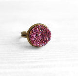 Sparkle Ring - purple FAUX drusy rock solitaire rough cut - rough bumpy chunky glitter pink magenta rainbow - imitation druzy round 6 7 8 9 - Constant Baubling