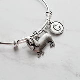 Basset Hound Bracelet - adjustable bangle double loop pet dog charm - personalized letter initial monogram - long ear loyal puppy jewelry - Constant Baubling