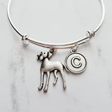 Great Dane Charm Bracelet - silver adjustable bangle double loop pet dog - personalized letter initial monogram - gentle giant huge fur baby - Constant Baubling