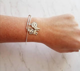 Maltese Bracelet - silver adjustable charm bangle double loop pet dog - personalized letter initial monogram - toy breed puppy accessory - Constant Baubling