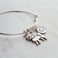 Maltese Bracelet - silver adjustable charm bangle double loop pet dog - personalized letter initial monogram - toy breed puppy accessory - Constant Baubling