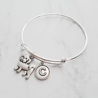 Maltese Bracelet - silver adjustable charm bangle double loop pet dog - personalized letter initial monogram - toy breed puppy accessory - Constant Baubling