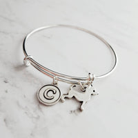 Silver Chihuahua Charm Bracelet - adjustable bangle double loop pet dog charm - personalized letter initial monogram - Mexican teacup puppy - Constant Baubling