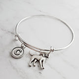 Coonhound Bracelet - silver bangle adjustable double loop pet charm - personalized letter initial monogram - handmade puppy coon hound - Constant Baubling