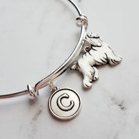 Silver Afghan Bracelet - adjustable bangle double loop pet dog charm - personalized letter initial monogram - Afghan Hound puppy jewelry - Constant Baubling