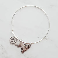 Silver Afghan Bracelet - adjustable bangle double loop pet dog charm - personalized letter initial monogram - Afghan Hound puppy jewelry - Constant Baubling