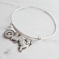 Silver Afghan Bracelet - adjustable bangle double loop pet dog charm - personalized letter initial monogram - Afghan Hound puppy jewelry - Constant Baubling