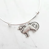 Border Collie Bracelet, adjustable silver bangle, dog charm bracelet, personalized gift, letter charm, herder dog jewelry, silver dog charm - Constant Baubling