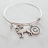 Border Collie Bracelet, adjustable silver bangle, dog charm bracelet, personalized gift, letter charm, herder dog jewelry, silver dog charm - Constant Baubling