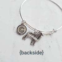 Border Collie Bracelet, adjustable silver bangle, dog charm bracelet, personalized gift, letter charm, herder dog jewelry, silver dog charm - Constant Baubling